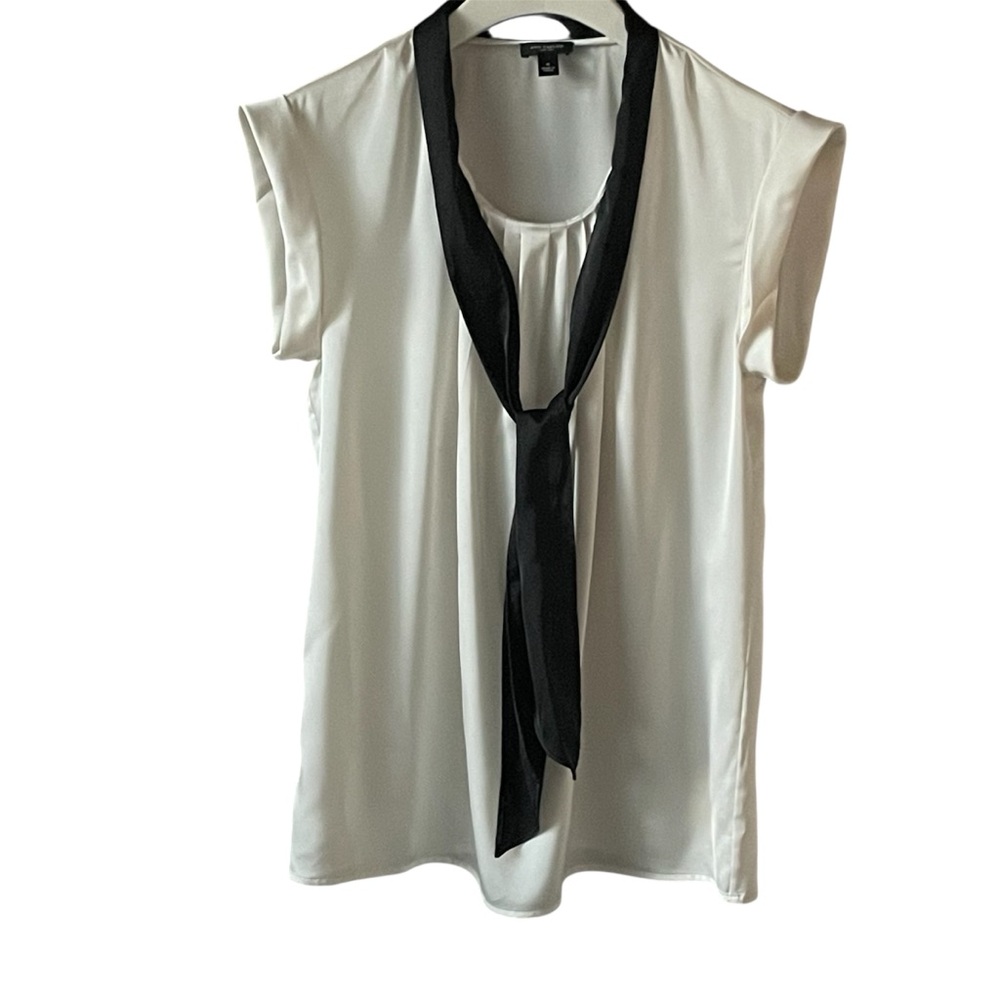 ANN TAYLOR Ivory | Black Tie Blouse - Size 4